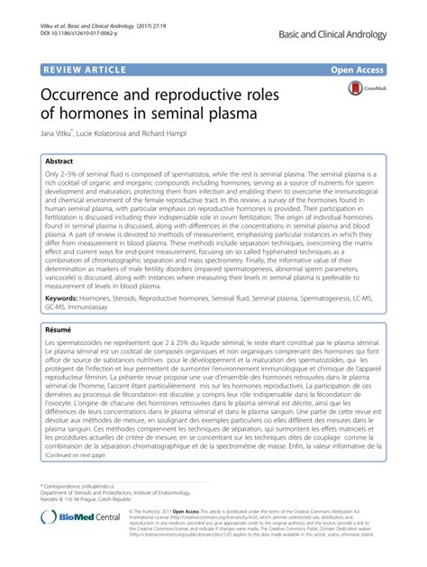 liquide seminal|Occurrence and reproductive roles of hormones in seminal plasma